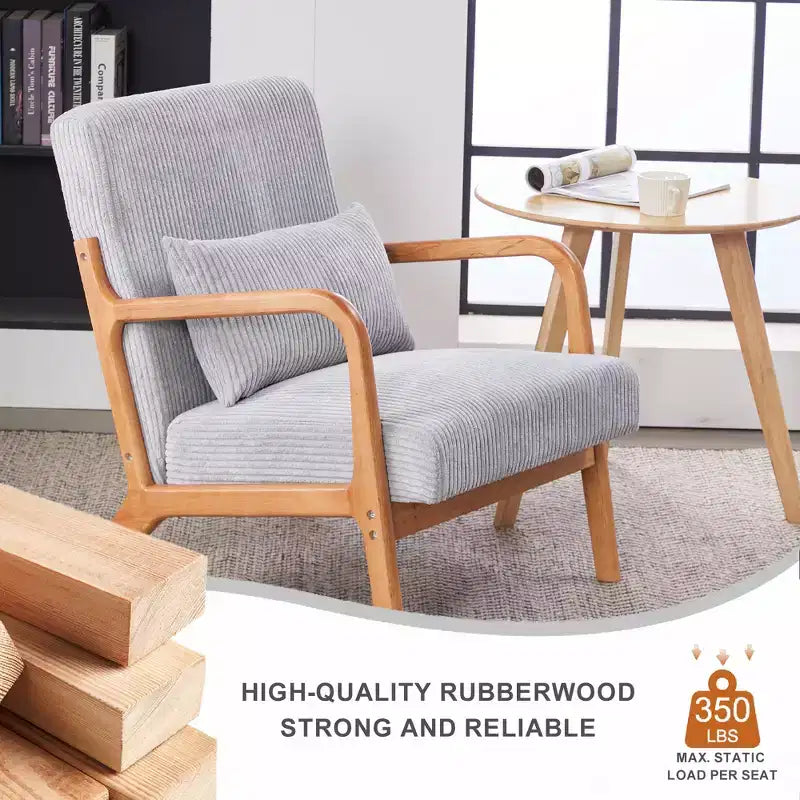 Fauteuil rembourré en bois massif de style Mid-Century avec coussin