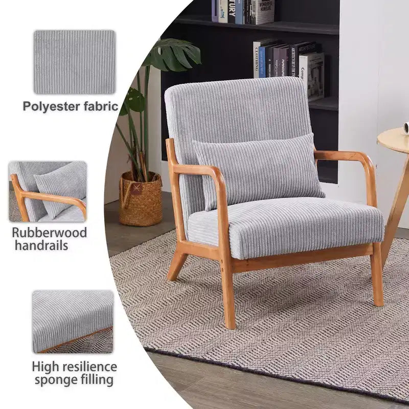 Fauteuil rembourré en bois massif de style Mid-Century avec coussin