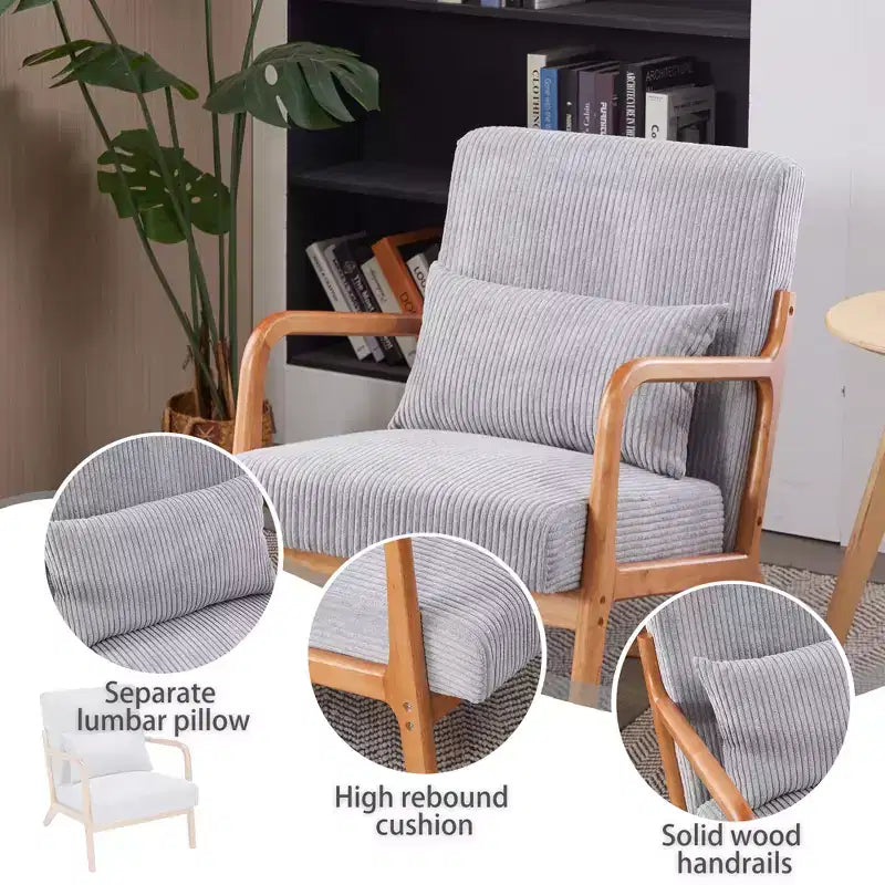 Fauteuil rembourré en bois massif de style Mid-Century avec coussin