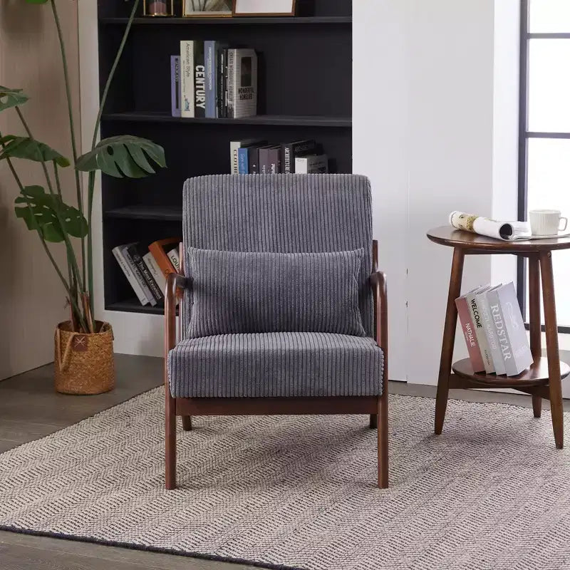Fauteuil rembourré en bois massif de style Mid-Century avec coussin