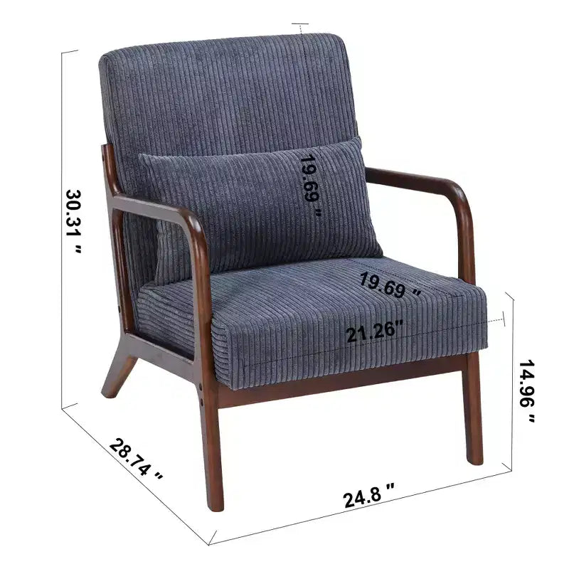 Fauteuil rembourré en bois massif de style Mid-Century avec coussin