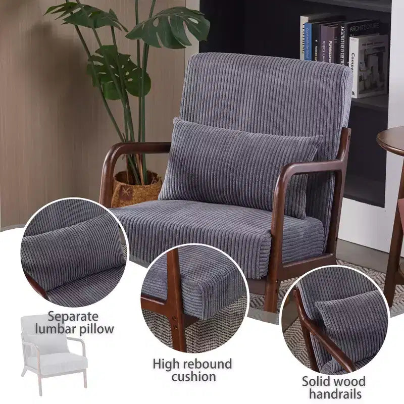 Fauteuil rembourré en bois massif de style Mid-Century avec coussin