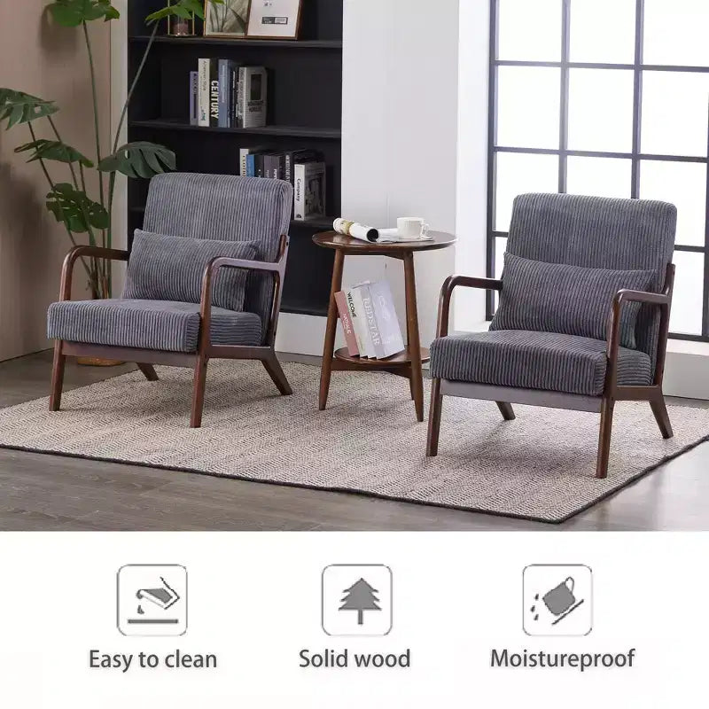Fauteuil rembourré en bois massif de style Mid-Century avec coussin