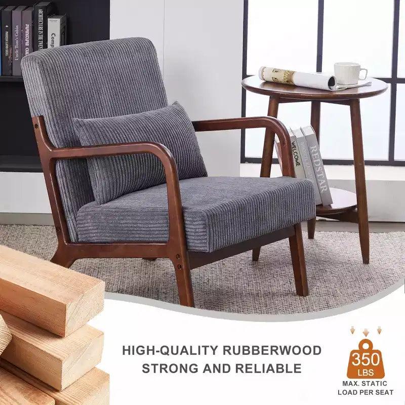 Fauteuil rembourré en bois massif de style Mid-Century avec coussin
