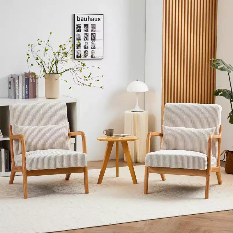 Fauteuil rembourré en bois massif de style Mid-Century avec coussin