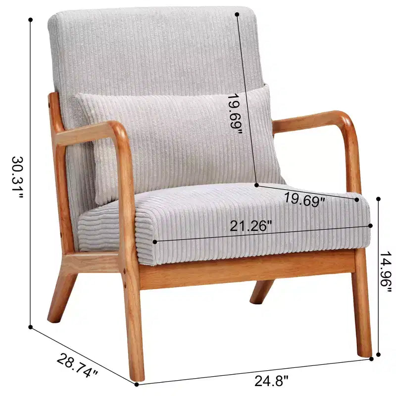 Fauteuil rembourré en bois massif de style Mid-Century avec coussin