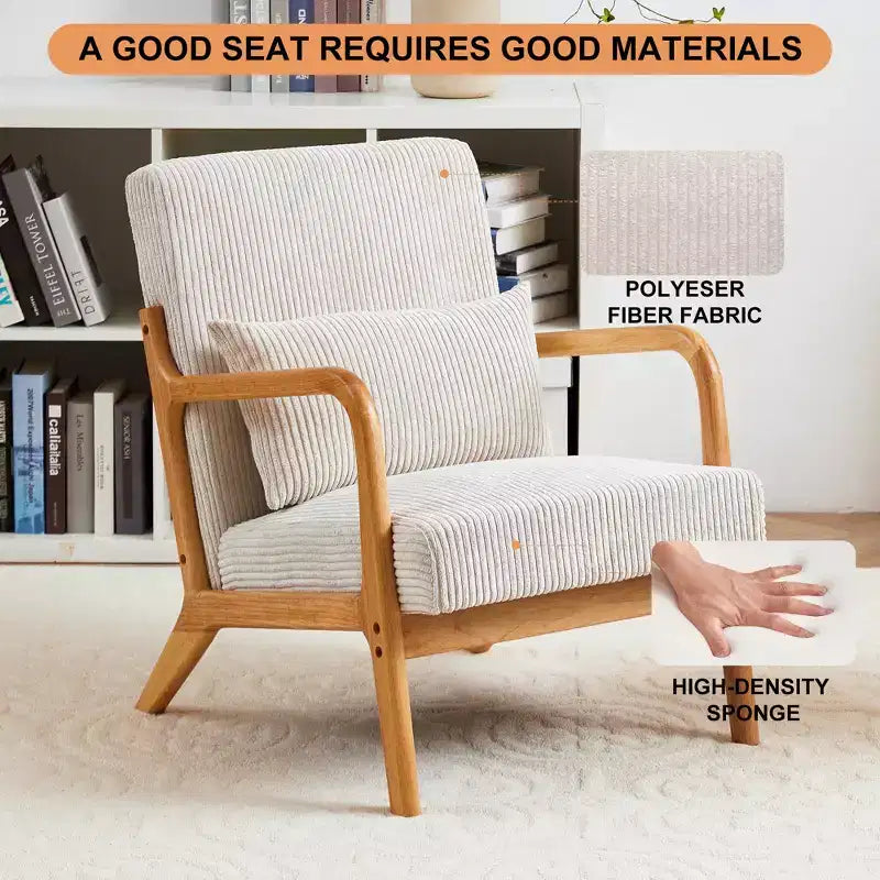 Fauteuil rembourré en bois massif de style Mid-Century avec coussin