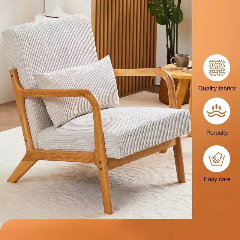 Fauteuil rembourré en bois massif de style Mid-Century avec coussin