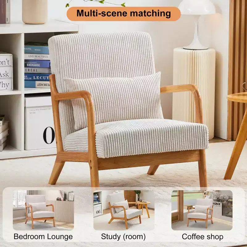 Fauteuil rembourré en bois massif de style Mid-Century avec coussin