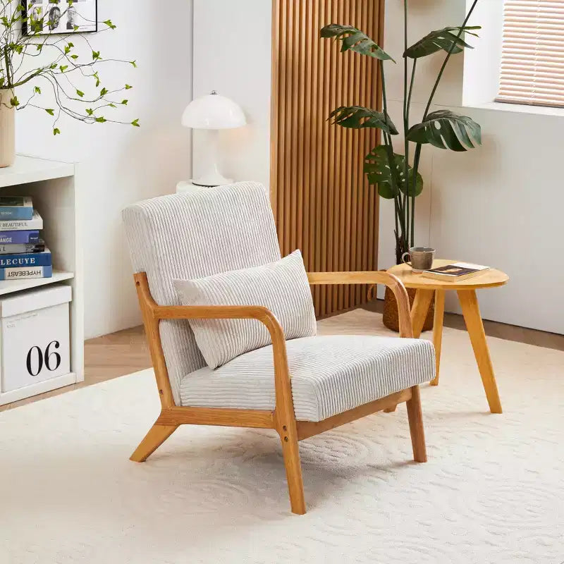 GDFStudio Sigrid Mid-Century Modern Upholstered Solid Wood Arm Chair with Pillow