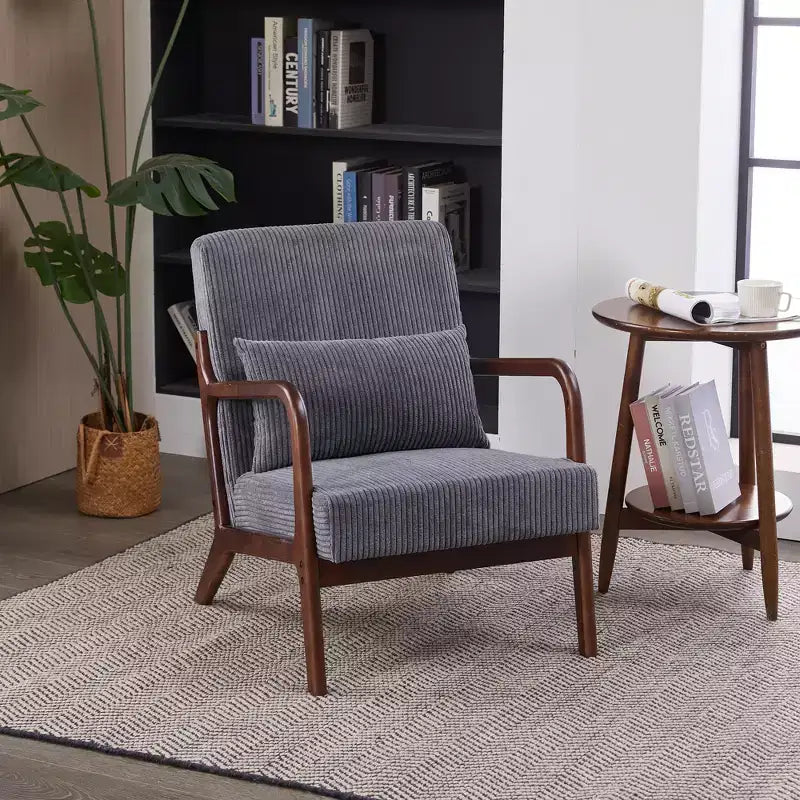 Fauteuil rembourré en bois massif de style Mid-Century avec coussin