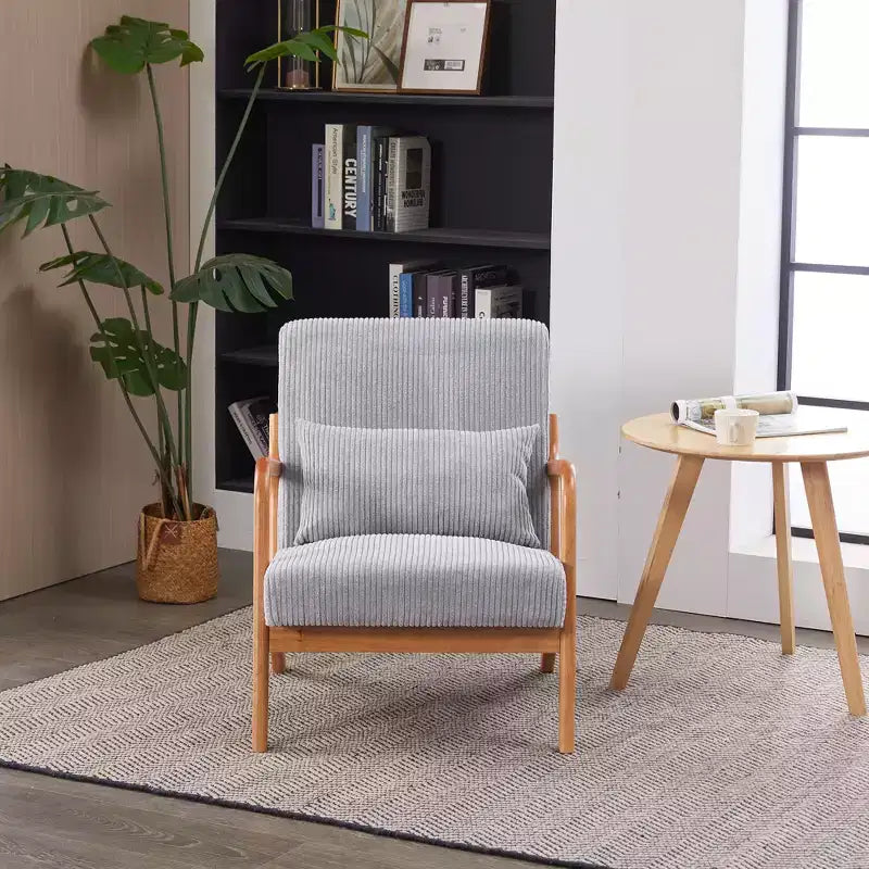 Fauteuil rembourré en bois massif de style Mid-Century avec coussin