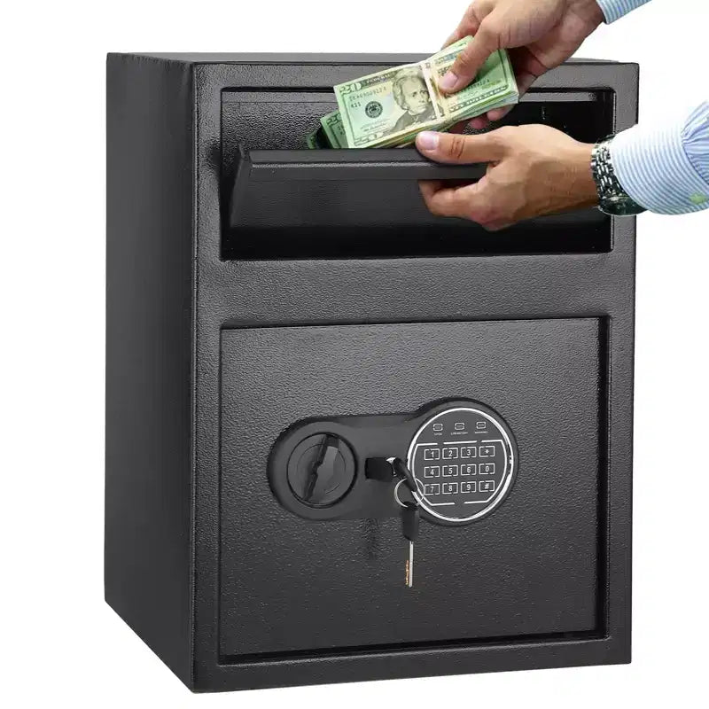 Heavy Duty Drop Safe for Business With Digital Keypad, Depository Safe for Money with Drop Slot, Office Safe Box for Money and Mail, Black