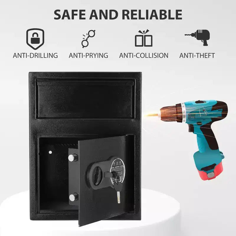 Coffre-fort à fente robuste pour entreprises avec clavier numérique, coffre-fort de dépôt pour argent avec fente de dépôt, coffre-fort de bureau pour argent et courrier, noir