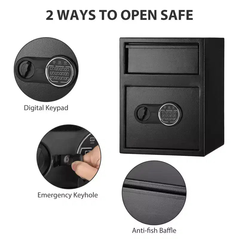Coffre-fort à fente robuste pour entreprises avec clavier numérique, coffre-fort de dépôt pour argent avec fente de dépôt, coffre-fort de bureau pour argent et courrier, noir