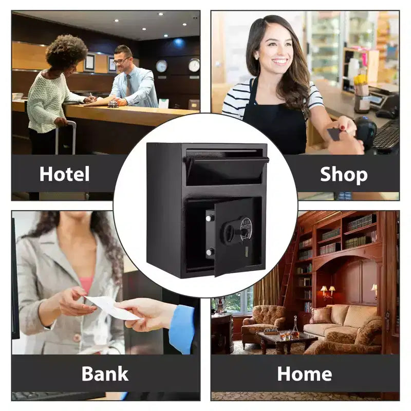 Coffre-fort à fente robuste pour entreprises avec clavier numérique, coffre-fort de dépôt pour argent avec fente de dépôt, coffre-fort de bureau pour argent et courrier, noir