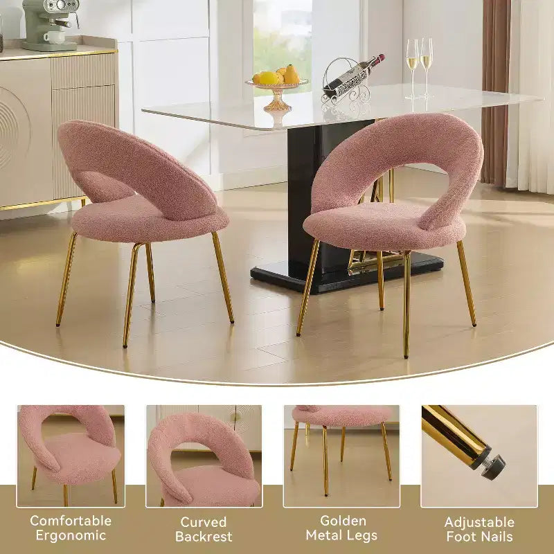 26 Chaises de salle à manger tapissées Chaises d'appoint sans accoudoirs Chaises de bistrot avec dossier incurvé et pied en métal doré, Velours/Tissu Teddy, Blanc/Vert/Rose