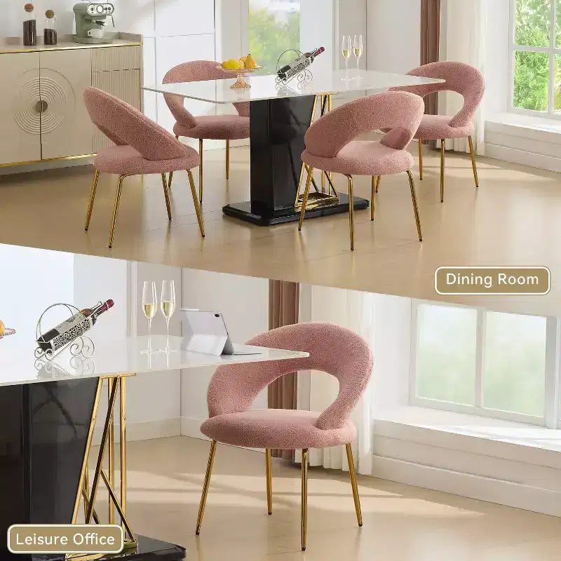 26 Chaises de salle à manger tapissées Chaises d'appoint sans accoudoirs Chaises de bistrot avec dossier incurvé et pied en métal doré, Velours/Tissu Teddy, Blanc/Vert/Rose