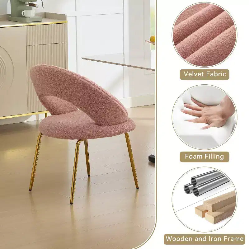 26 Chaises de salle à manger tapissées Chaises d'appoint sans accoudoirs Chaises de bistrot avec dossier incurvé et pied en métal doré, Velours/Tissu Teddy, Blanc/Vert/Rose