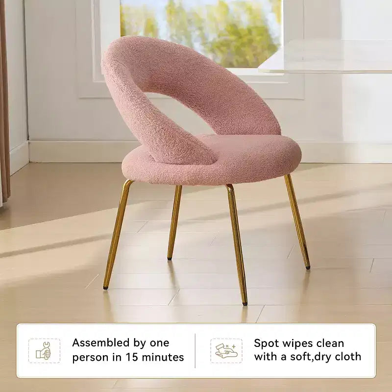 26 Chaises de salle à manger tapissées Chaises d'appoint sans accoudoirs Chaises de bistrot avec dossier incurvé et pied en métal doré, Velours/Tissu Teddy, Blanc/Vert/Rose