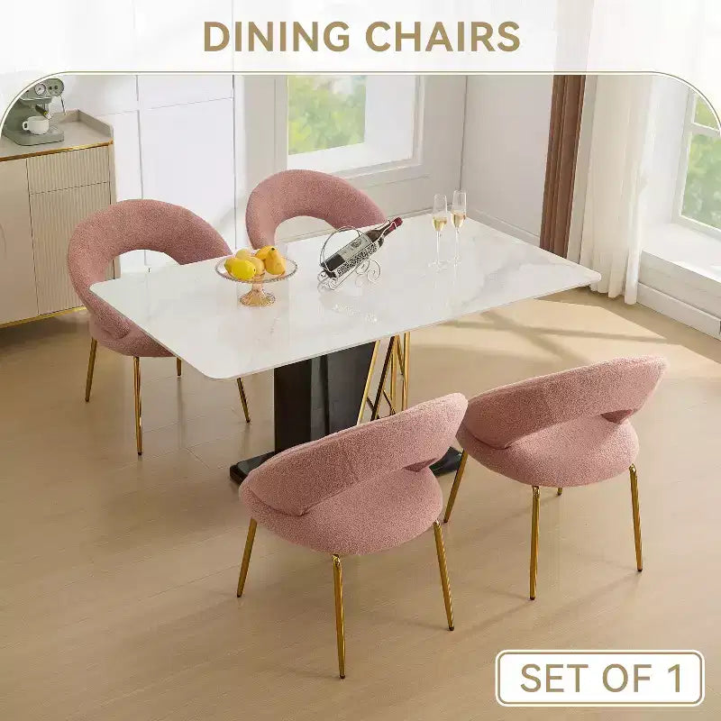 26 Chaises de salle à manger tapissées Chaises d'appoint sans accoudoirs Chaises de bistrot avec dossier incurvé et pied en métal doré, Velours/Tissu Teddy, Blanc/Vert/Rose