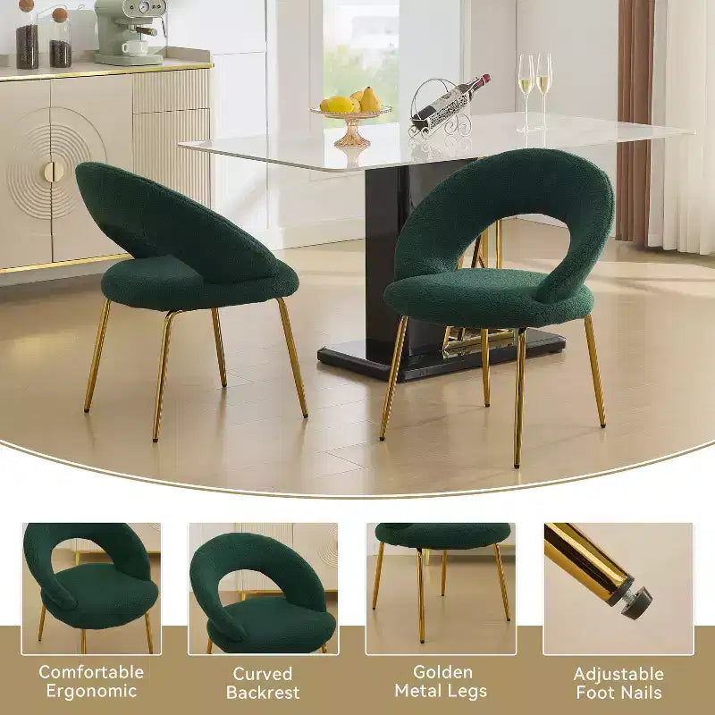 26 Chaises de salle à manger tapissées Chaises d'appoint sans accoudoirs Chaises de bistrot avec dossier incurvé et pied en métal doré, Velours/Tissu Teddy, Blanc/Vert/Rose