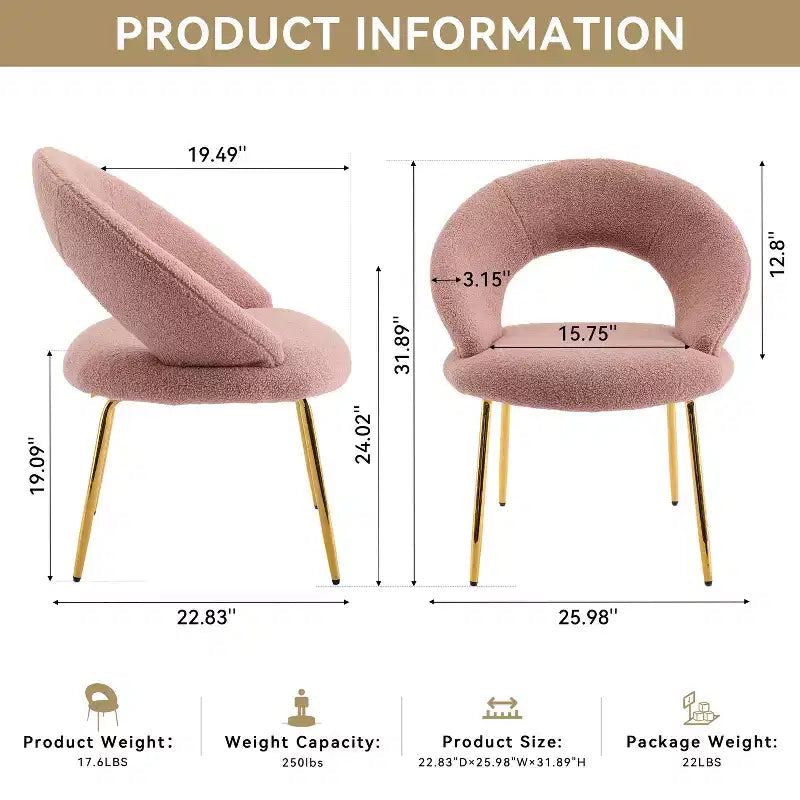 26 Chaises de salle à manger tapissées Chaises d'appoint sans accoudoirs Chaises de bistrot avec dossier incurvé et pied en métal doré, Velours/Tissu Teddy, Blanc/Vert/Rose