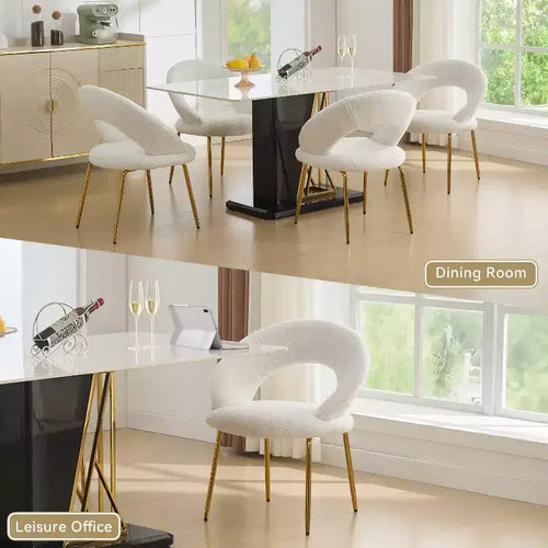 26 Chaises de salle à manger tapissées Chaises d'appoint sans accoudoirs Chaises de bistrot avec dossier incurvé et pied en métal doré, Velours/Tissu Teddy, Blanc/Vert/Rose