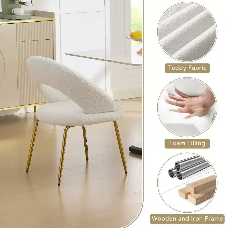 26 Chaises de salle à manger tapissées Chaises d'appoint sans accoudoirs Chaises de bistrot avec dossier incurvé et pied en métal doré, Velours/Tissu Teddy, Blanc/Vert/Rose