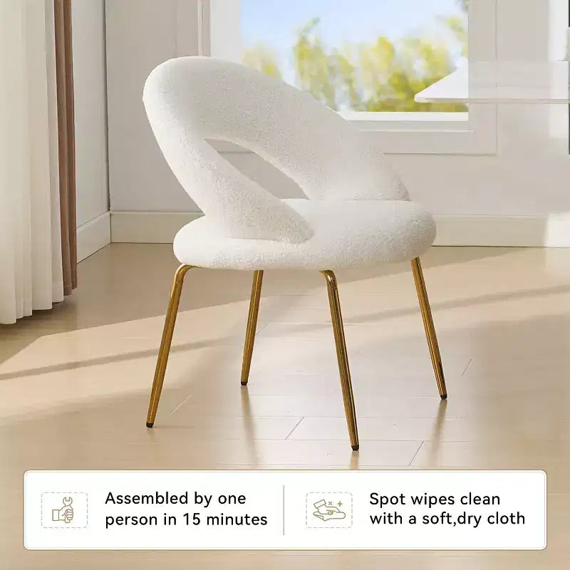 26 Chaises de salle à manger tapissées Chaises d'appoint sans accoudoirs Chaises de bistrot avec dossier incurvé et pied en métal doré, Velours/Tissu Teddy, Blanc/Vert/Rose