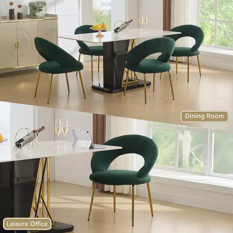 26 Chaises de salle à manger tapissées Chaises d'appoint sans accoudoirs Chaises de bistrot avec dossier incurvé et pied en métal doré, Velours/Tissu Teddy, Blanc/Vert/Rose