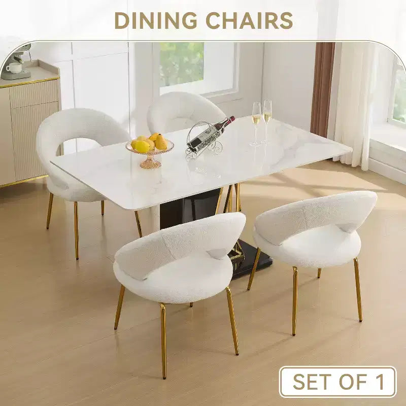 26 Chaises de salle à manger tapissées Chaises d'appoint sans accoudoirs Chaises de bistrot avec dossier incurvé et pied en métal doré, Velours/Tissu Teddy, Blanc/Vert/Rose
