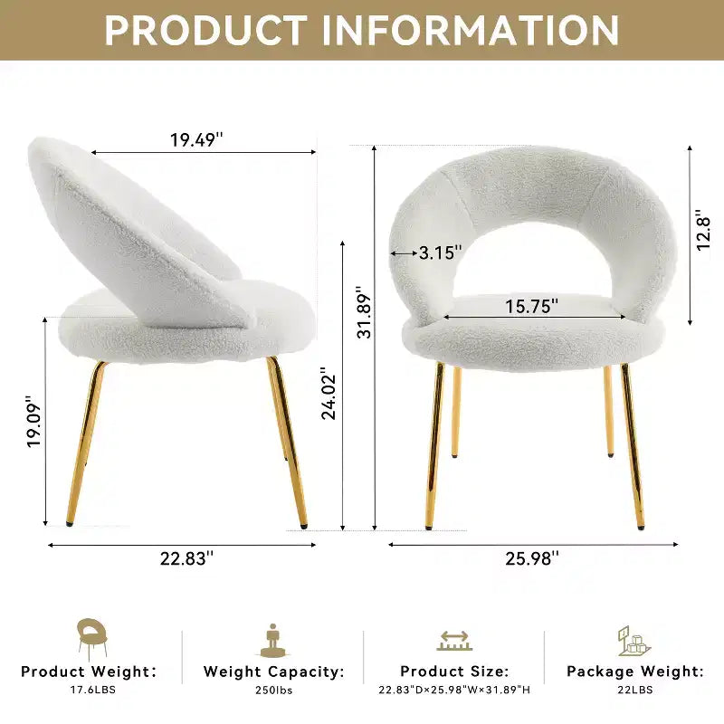 26 Chaises de salle à manger tapissées Chaises d'appoint sans accoudoirs Chaises de bistrot avec dossier incurvé et pied en métal doré, Velours/Tissu Teddy, Blanc/Vert/Rose