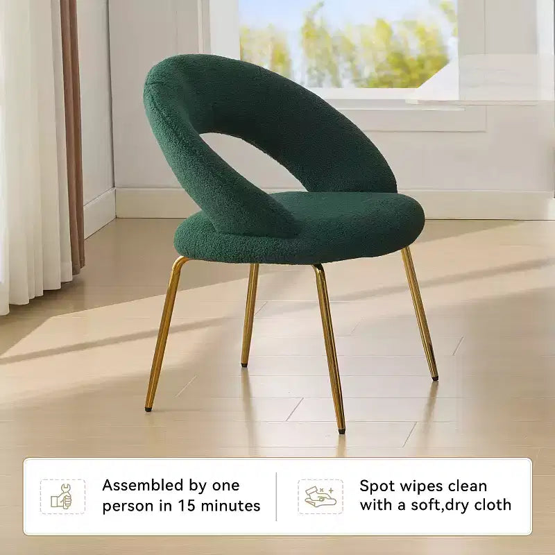 26 Chaises de salle à manger tapissées Chaises d'appoint sans accoudoirs Chaises de bistrot avec dossier incurvé et pied en métal doré, Velours/Tissu Teddy, Blanc/Vert/Rose