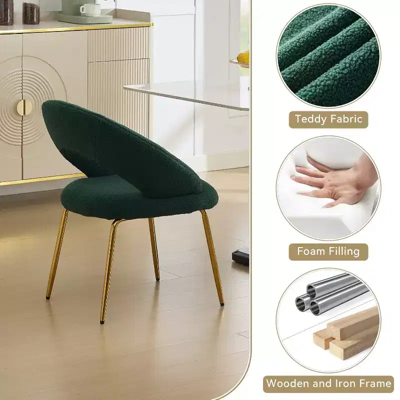 26 Chaises de salle à manger tapissées Chaises d'appoint sans accoudoirs Chaises de bistrot avec dossier incurvé et pied en métal doré, Velours/Tissu Teddy, Blanc/Vert/Rose
