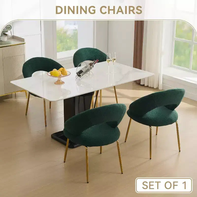 26 Chaises de salle à manger tapissées Chaises d'appoint sans accoudoirs Chaises de bistrot avec dossier incurvé et pied en métal doré, Velours/Tissu Teddy, Blanc/Vert/Rose