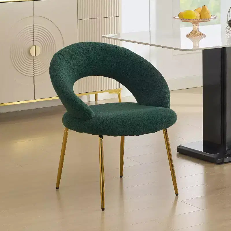 26 Upholstered Dining Chairs Accent Chairs Armless Bistro Chairs with Curved Backrest and Golden Metal Leg, Velvet/Teddy, White/Green/Pink-ModernLuxe