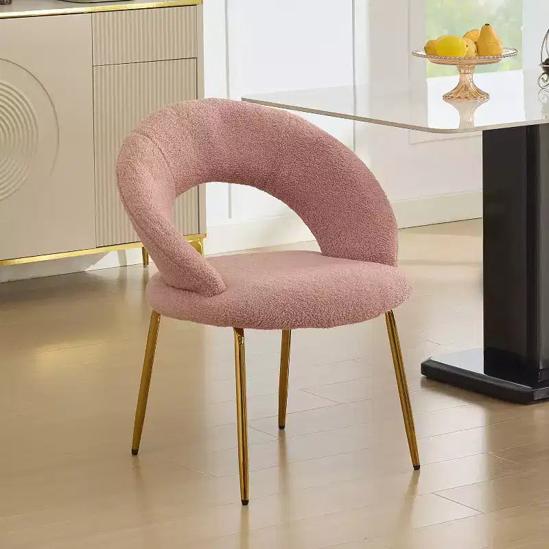 26 Chaises de salle à manger tapissées Chaises d'appoint sans accoudoirs Chaises de bistrot avec dossier incurvé et pied en métal doré, Velours/Tissu Teddy, Blanc/Vert/Rose