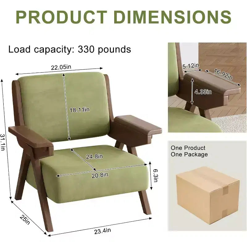 Fauteuil d'appoint moderne en velours et bois massif