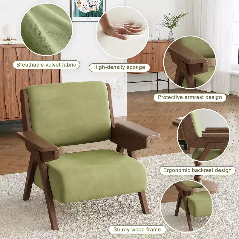 Fauteuil d'appoint moderne en velours et bois massif