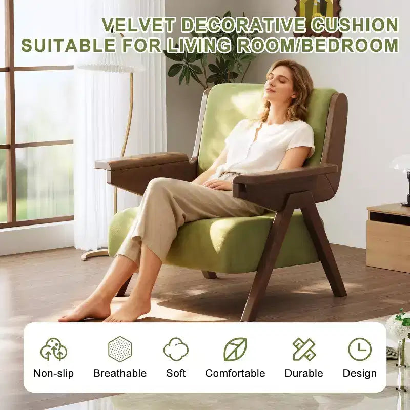 Fauteuil d'appoint moderne en velours et bois massif
