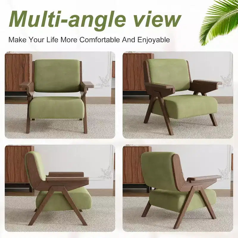 Fauteuil d'appoint moderne en velours et bois massif