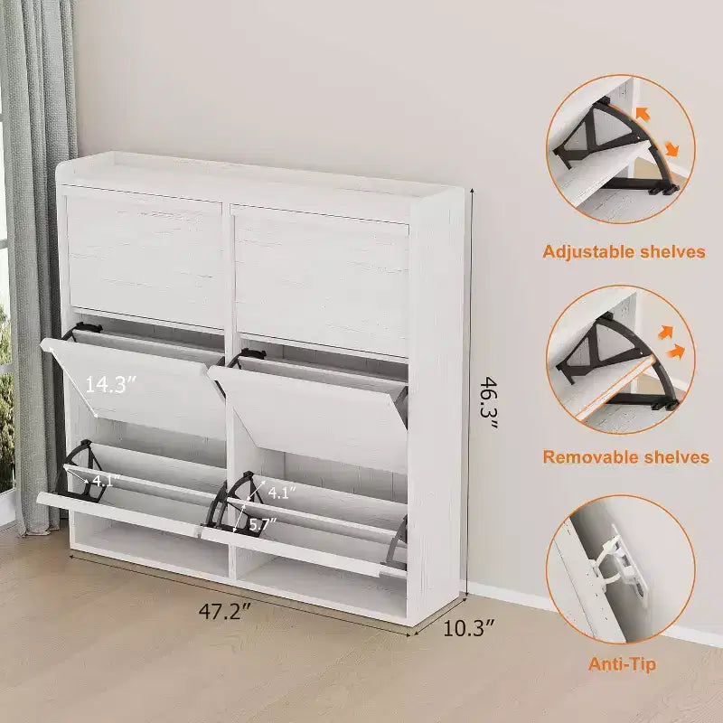 Meuble à chaussures en bois à 6 tiroirs avec étagère réglable