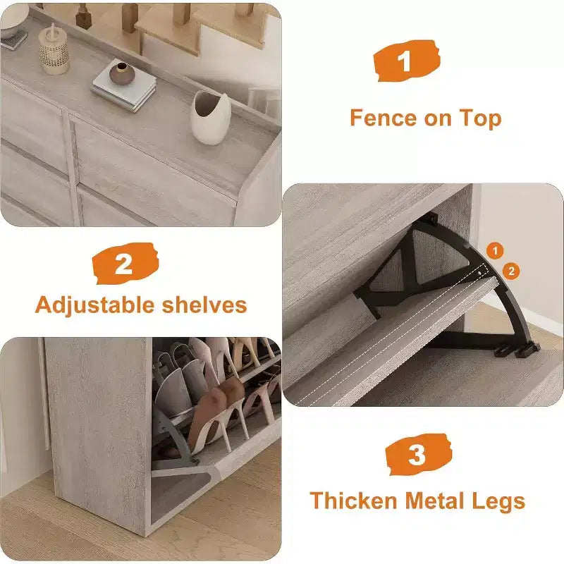 Meuble à chaussures en bois à 6 tiroirs avec étagère réglable