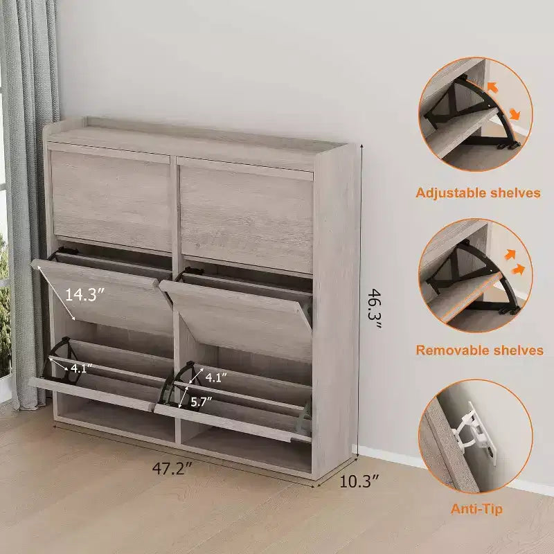 Meuble à chaussures en bois à 6 tiroirs avec étagère réglable