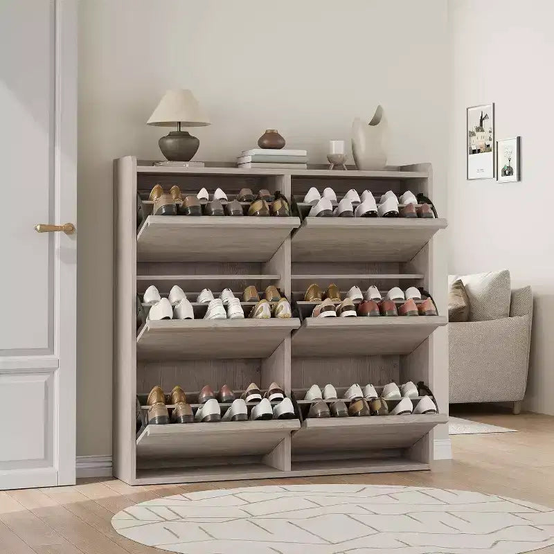 6-Drawer Wooden Shoe Cabinet with Adjustable Shelf - Hidden Shoe Organizer Storage for Entryway Hallway Living Room