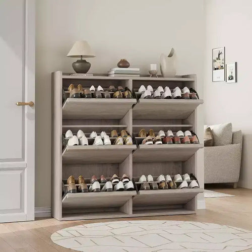 6-Drawer Wooden Shoe Cabinet with Adjustable Shelf - Hidden Shoe Organizer Storage for Entryway Hallway Living Room