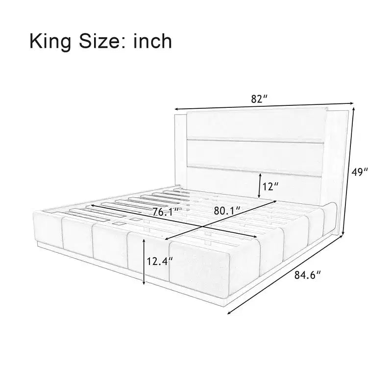 Cadre de lit plateforme en bouclette/velours avec tête de lit en bois étendue, pas besoin de sommier tapissier, taille Queen/King