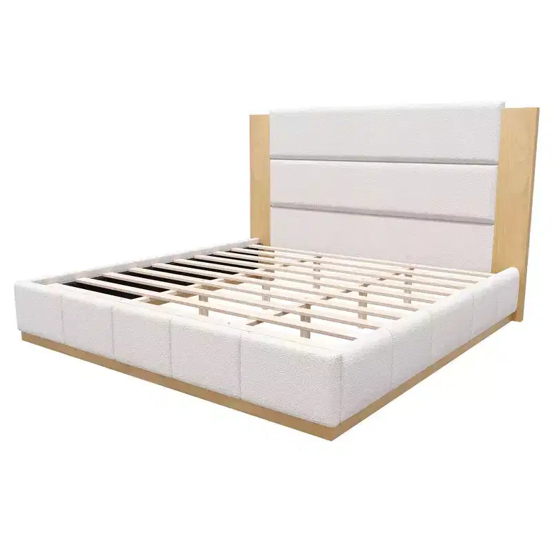 Cadre de lit plateforme en bouclette/velours avec tête de lit en bois étendue, pas besoin de sommier tapissier, taille Queen/King