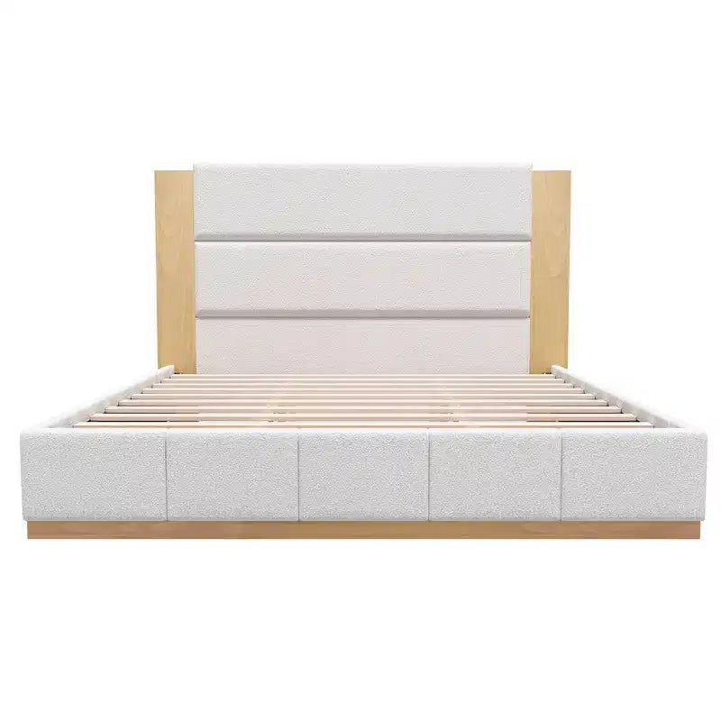 Cadre de lit plateforme en bouclette/velours avec tête de lit en bois étendue, pas besoin de sommier tapissier, taille Queen/King